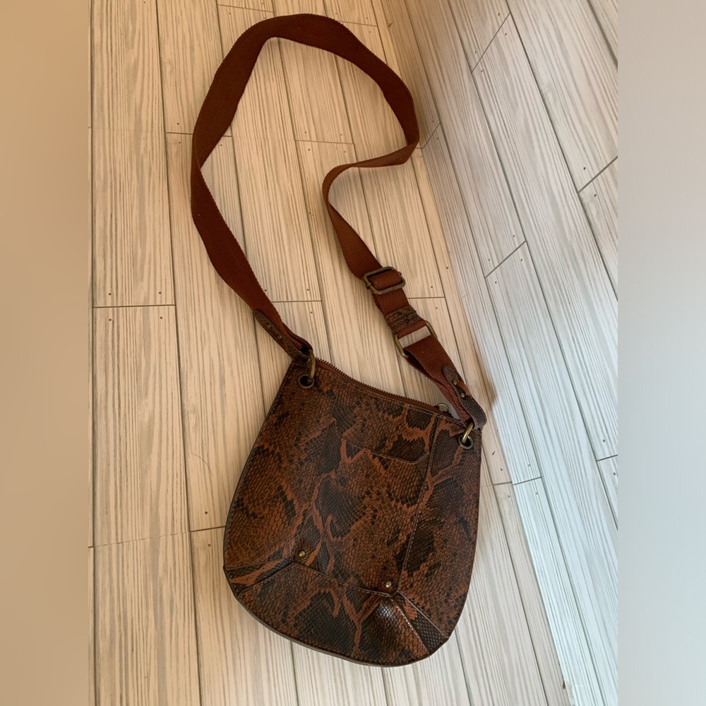 Brown Snake-Print Crossbody Bag